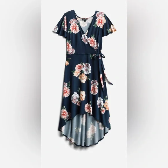 Womens 1X Fortune + Ivy Irene Faux Wrap Brushed Knit Straight Hem Maxi  Dress